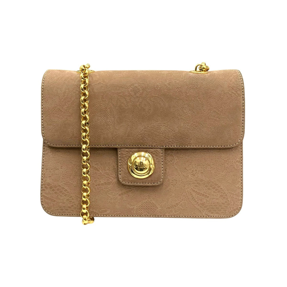 Chloe Chain Shoulder Bag Leather Beige Brown